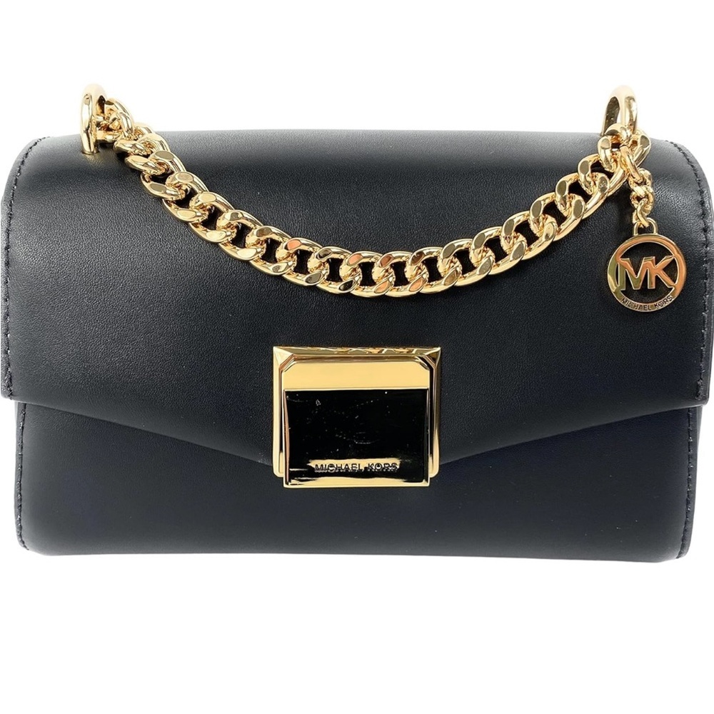 🔥MICHAEL KORS LITA SMALL BLACK / GOLD LEATHER CROSSBODY BAG🔥